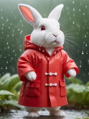 bunny in red raincoat